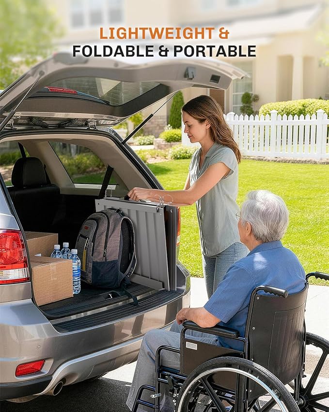 Portable Wheelchair Ramp 2 FT, Aluminum Folding Ramps for Wheelchairs for Home with Handle & Non-Skid Surface, 800 lbs Threshold Ramps for Doorways Steps Stairs Entry Cars Use