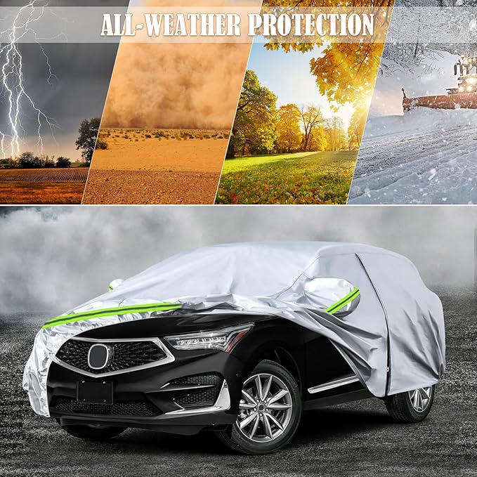 Waterproof Car Covers Replace for 2013-2024 Acura RDX, 6 Layers Silver All Weather Car Cover with Zipper Door & Windproof Bands for Snow Rain Dust Hail Protection