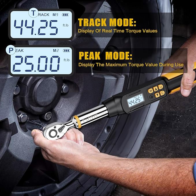 3/8 Inch Drive Digital Torque Wrench, 2.21-44.25 Ft-lb/3-60 Nm Bike Electronic Torque Wrench with Preset Modes, Data Storage, Buzzer and LED Flash Notification for Bicycle Moto
