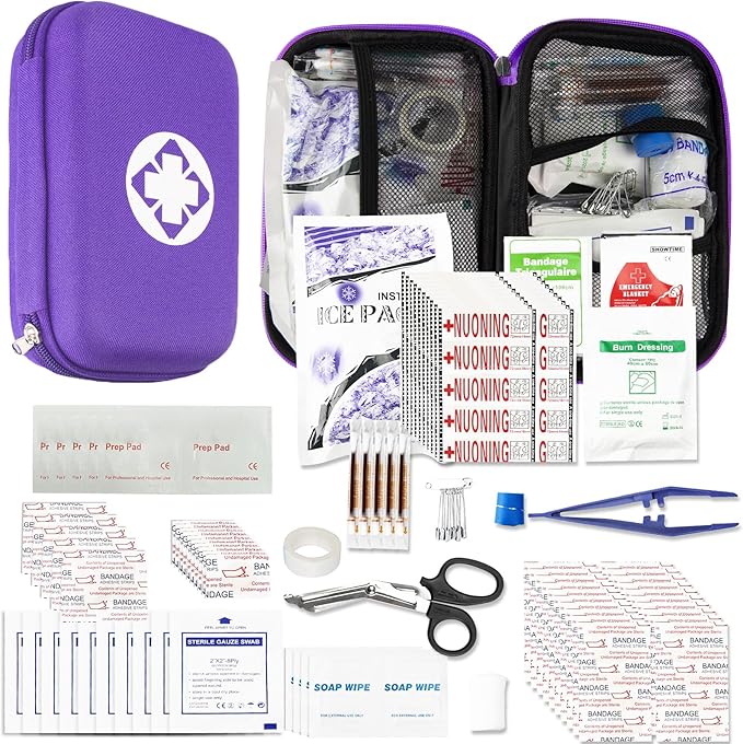 Car-Home Survival First-Aid Kit Emergency-Kit - Purple 273Piece Equipment Travel Supplies First Aid Set Home Essentials Camping Hiking YIDERBO
