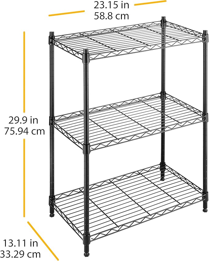 Whitmor 3-Wire Shelving Unit, Metal Storage Shelves, Easy Assembly Home Organizer for Pantry, Kitchen, Garage, Plant