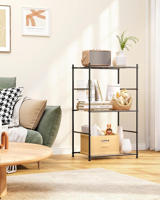 Sakugi 3-Tier Metal Storage Shelves - Space-Saving Shelf Organizer for Small Spaces, Compact Shelving Unit with Adjustable Feet for Kitchen, Garage, Laundry Room (17.7" x 12.5" x 30.1", Black)