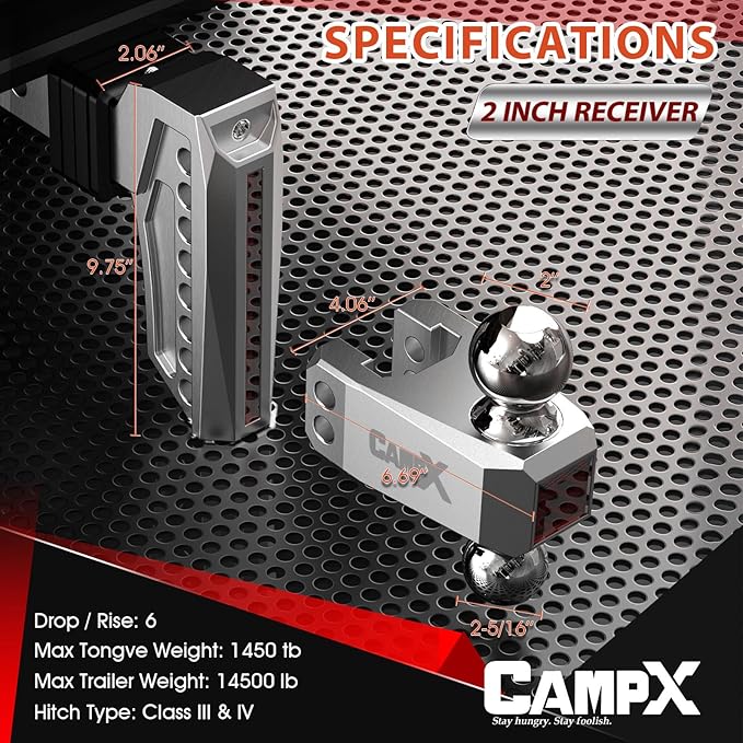Adjustable Trailer Hitch Fits 2" Receiver, 6" Drop & Rise, Dual Solid Ball 2" and 2-5/16"(18,500 LBS GTW), Heavy Duty Aluminum Tow Hitch