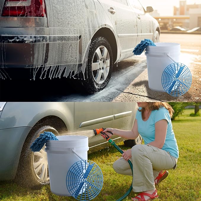 Amiss 2 Pack Car Wash Bucket, Automotive Wash Tool and Detail Kits, Scratch Prevention Bucket Tool, Car Interior Exterior Accessories, Fits 10.2 Inch - Blue