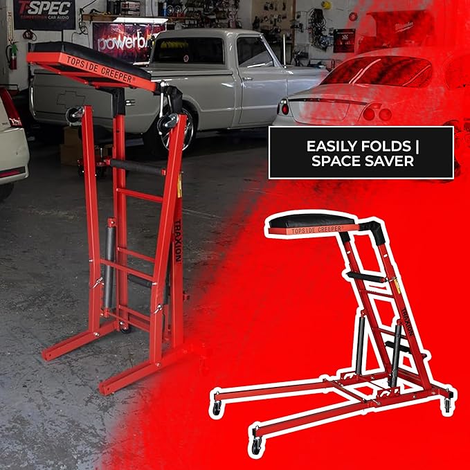 Traxion New Quality Economy Topside Creeper 3-106 with expanded Metal Steps and Velcro Stomach Pads with Tool Loops