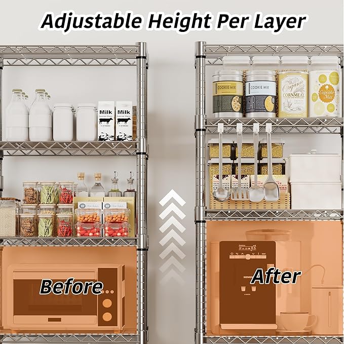 GarveeHome 5-Tier Heavy Duty Storage Shelves 1100 LBS Metal Wire Rack Shelving with Lockable Wheels, 61" H Rolling Storage Rack for Kitchen Garage Bedroom