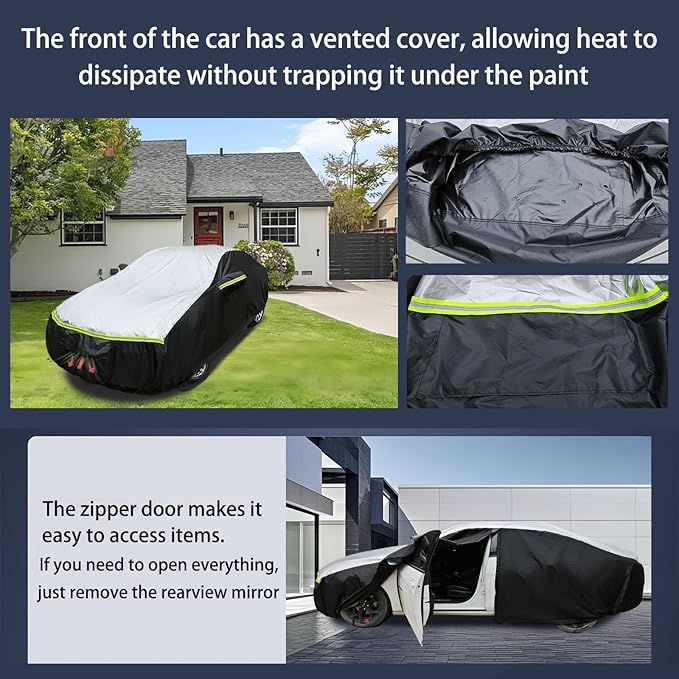 Car Cover Waterproof All Weather Tear-Resistant, Durable and Sun-Protective, Suitable for NissanSentra, Honda Civic, Kia K3/K4, Toyota Corolla, Hyundai Elantra, Fit Sedan Length (178-186 inch)