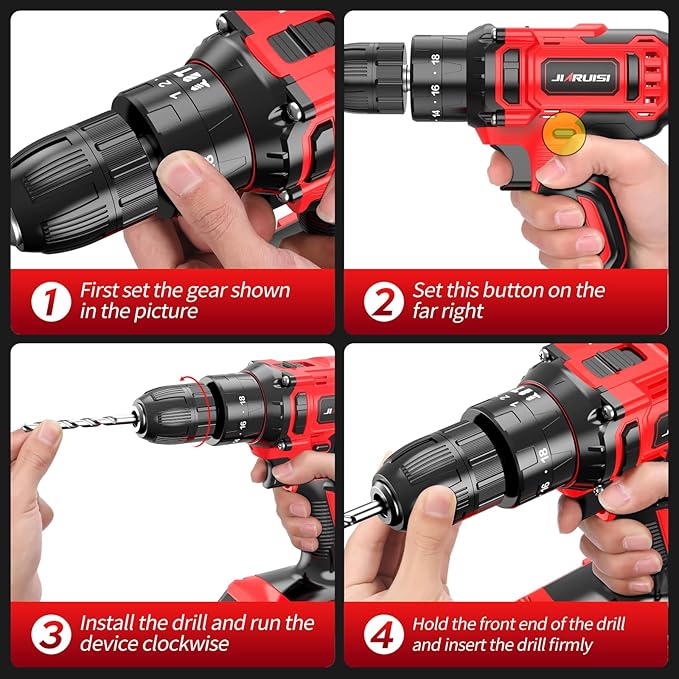 20V Cordless Drill, Electric Power Drill Set with Battery Charger and Carrying Case, 3/8” Keyless Chuck, 2 Variable Speed, 18+3 Torque, 72pcs Driver Bits and Belt Hook, Red
