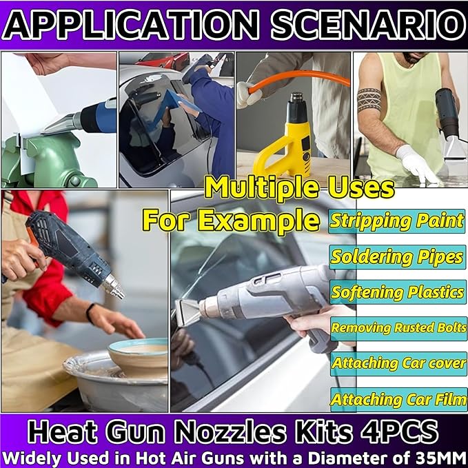 Heat Gun Nozzles Kit 4Pcs 35mm，Bottom Soldering Gun Kit Soldering Accessories Heat Gun Attachments Stainless Steel Reflector Heat Resisting，For Most Hot Air Gun Soldering Station Nozzle Tool