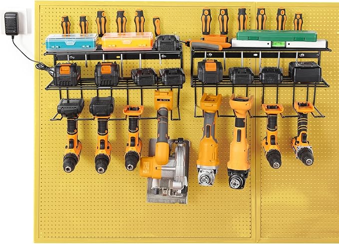 Power Tool Organizer for Tool Storage,Drill Holer Wall Mount,Storage Rack for Garage Organization, Wall Organizer with Shelf,Heavy Duty for Lifetime Use(2 Pack Black)