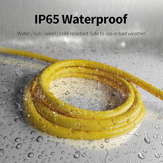 POWGRN 150 ft 12/3 Outdoor Extension Cord Waterproof Heavy Duty with Lighted Indicator End 12 Gauge 3 Prong, Flexible Cold-Resistant Long Power Cord Outside, 15Amp 1875W SJTW Yellow ETL Listed