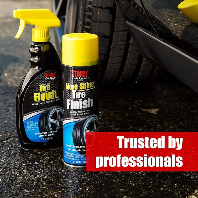 Stoner Car Care 91044 Original More Shine Tire Shine Spray – Tire Dressing Restores Deep Matte Black Finish with Long-Lasting Rain-Resistant Protection, Dry-to-Touch – 12 oz