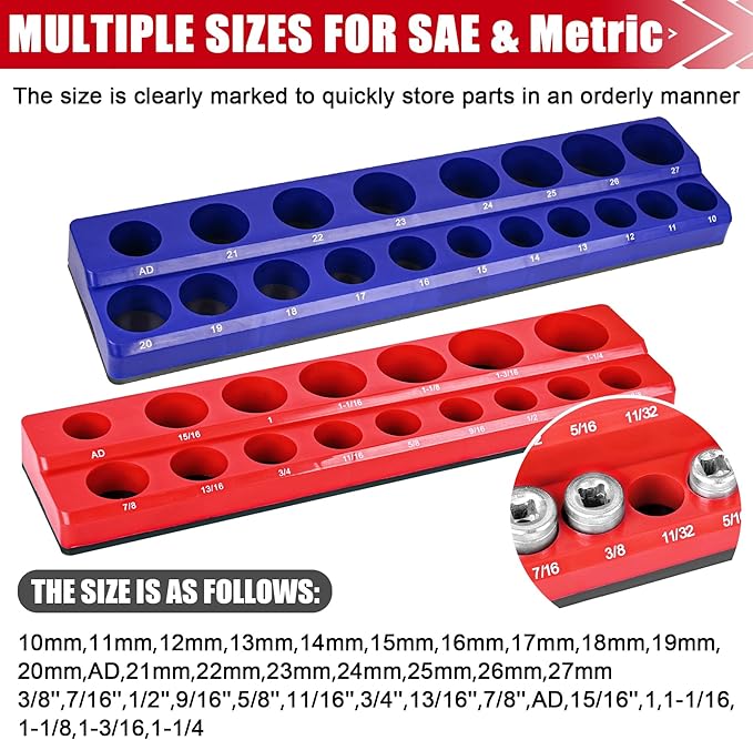 2-Piece 1/2 Inch Drive Metric & SAE Magnetic Socket Organizer Set (Socket Not Included)