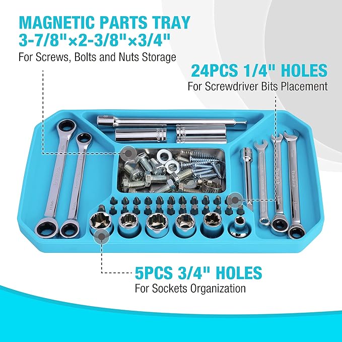 DURATECH 2-Piece Silicone Tool Tray, Premium Non-Slip Flexible Tool Organizer with Magnetic Tray, Tool Storage for Socket, Bolts and Nuts, Screwdriver bits, Gift for Christmas, Mechanic & Garage Tool