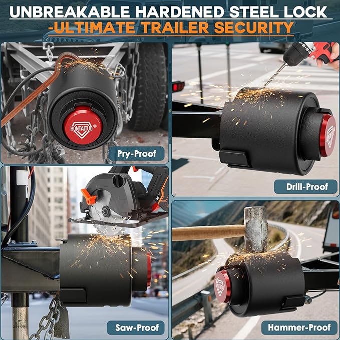 2-5/16" Heavy Duty Trailer Lock - Ball Coupler and Safety Chains Anti-Theft, Solid Steel Trailer Tongue Lock for RV, Boat, Camper, Cargo Trailers Trailer Hitch Locks