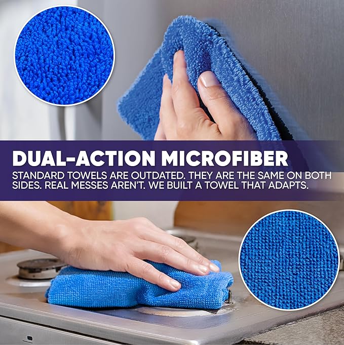 Microfiber Wholesale Pronto Cloths, Dual-Sided Microfiber Cleaning Towels, Soft Plush & Scrub Cloths for Dusting, Scrubbing, Kitchen, Windows & Car Detailing, Absorbent Bulk 25-Pack Blue