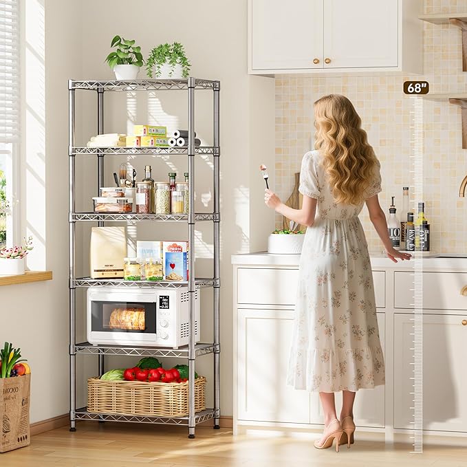 Golpart 5 tire Shelves Storage Wire Shelving Unit Metal Shelf Adjustable Organizers Storage Shelving with Wheels for Bathroom Laundry Room Kitchen Pantry12”D x 22”W x 69”H Silver