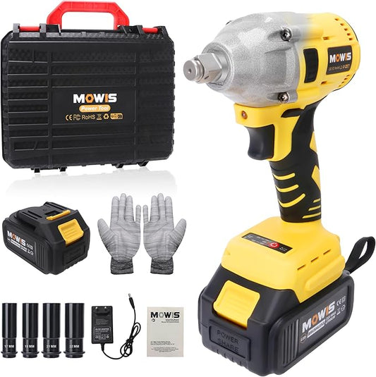 Mowis Cordless Impact Wrench 1/2 Inch 20V 400Nm Brushless Power Impact Gun, 2200rpm Speed, 4.0Ah Li-ion Battery, 4 Impact Sockets, Fast Chargers, Tool Box