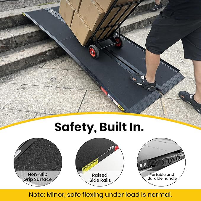 8FT Portable Wheelchair Ramp with Quick-Lock, Black Seamless Non-Slip Aluminum Folding Handicap Ramp,Threshold Ramp for Doorways, Wheel Chair Ramp for Home Steps