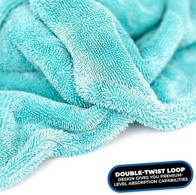 The Rag Company - The Liquid8r - Absorbent 70/30 Blend Microfiber Drying Towel for Cars, Trucks, SUVs, Safe for Detailing + Scratch Free, Twist Loop, 1100gsm, 25in x 36in, Aqua Blue