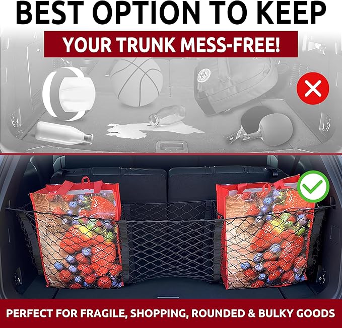 Envelope Style Trunk Cargo Net with 3 Pockets for Ford Explorer 2020-2026 - Car Accessories - Premium Trunk Organizers and Storage - Cargo Net for SUV - Vehicle Carrier Organizer for Ford Explorer