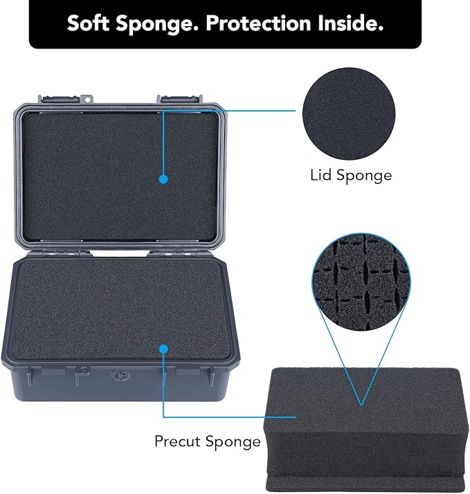 Lykus HC-1820 Mini Hard Case Dry Box with Foam Insert, Interior Size 7.1x4.7x2.7 in, IP66 Splash-Proof, Suitable for Cellphones, Tools, Small Devices and More