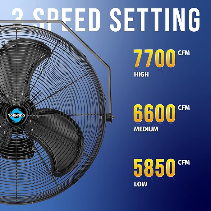 Tornado 24 Inch Outdoor Rated IPX4 Water-Resistant High Velocity Metal Industrial Workstation Wall Mount Fan For Commercial, Industrial, Residential, Greenhouse Use TEAO Motor 3 Speed UL Safety Listed