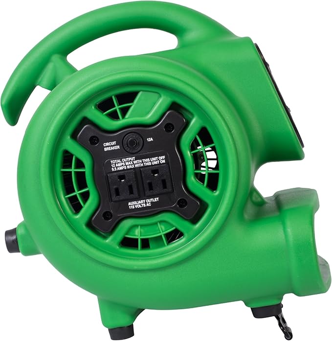 XPOWER P-230AT Mini Mighty 1/4 HP 925 CFM Centrifugal Air Mover, Carpet Dryer, Floor Fan, Blower, Stackable, Daisy Chain, for Water Damage Restoration, Janitorial, Plumbing, Home Use, Green