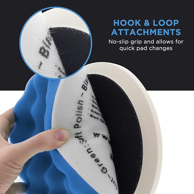 TCP Global 6.5" Blue Waffle Foam Buffing Pad Hook and Loop Backing - Light Cut Pad for Polishing, Automotive, Marine, Truck, RV & Compound Cutting, Car Polishing Pads