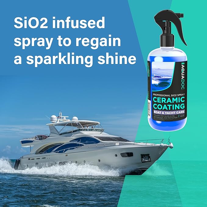 Boat Cleaner Wax - Ceramic Sio2 Sealant & Boat Ceramic Coating Spray, Exterior Boat Cleaner - Water Spot Remover, Boat UV Protectant Spray & Marine Wax for Boats to get a Glossy Shine - AquaDoc 16oz