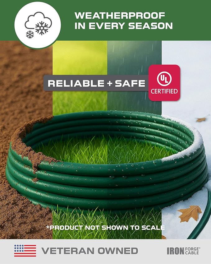 IRON FORGE CABLE 25 Foot Outdoor Extension Cord with 3 Electrical Power Outlets - 16/3 SJTW Durable Green Extension Cable with 3 Prong Grounded Plug for Safety