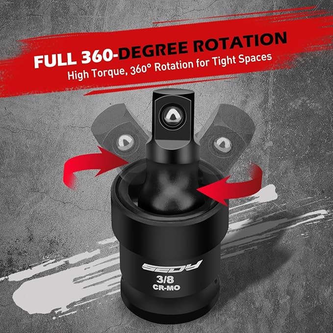 Impact Universal Joint-Socket Swivel Set: 3-Piece 1/2", 3/8", 1/4" Flexible Socket Swivel Set Premium CR-MO Steel U Joint Adapter Wobble