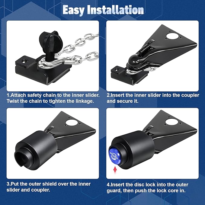 2026 Upgraded Trailer Hitch Locks Fits 2 5/16 Inch Coupler, Heavy Duty Trailer Lock, Anti-Theft Trailer Coupler Lock for RV, Trailer, Boat, Pickup(Blue)