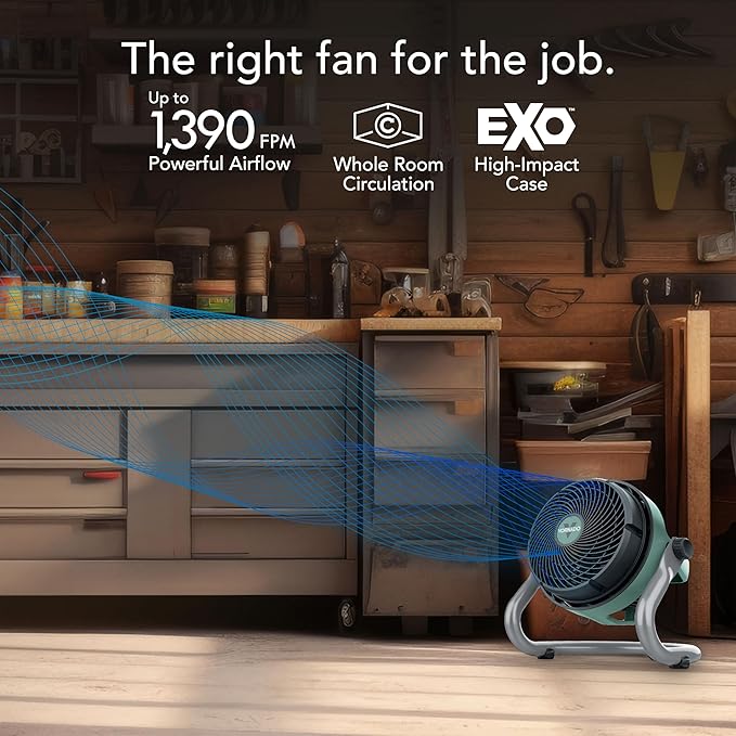 Vornado EXO61 Heavy Duty Air Circulator, 3-Speed, Industrial Floor Blower Fan with 8 ft Cord, IP54 Motor, Steel Base, Non-Slip Feet for Garage, Workshop, Job Site Cooling