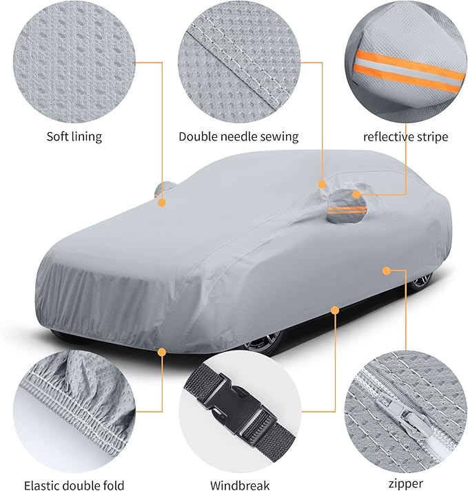 GXT Windproof and Dustproof Car Cover for Outdoor and Indoor, 3 Layers Breathable Heavy Duty Fabric with UV Protection, Universal Fit for Large Sedan 209-224 inch