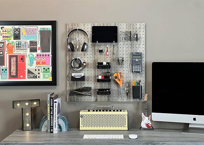 Triton Products TFL Pegboards - Set of 2 Thermally Fused Laminate Wall Panels for Garage Storage and Organization, 24" x 24", Mounting Hardware (Driftwood)