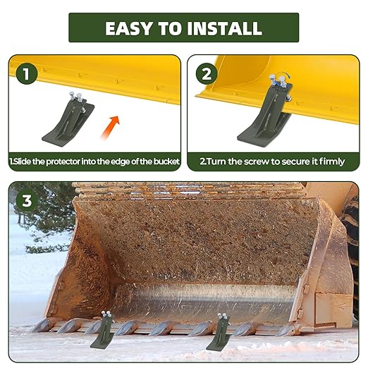 2Pcs Tractor Bucket Protector – 3/8” Thick Ski Edge Turf Tamer, Double Lock Nuts Bolts, Anti-Skid 4.5” Width for Snow Removal & Lawn Protection, Green