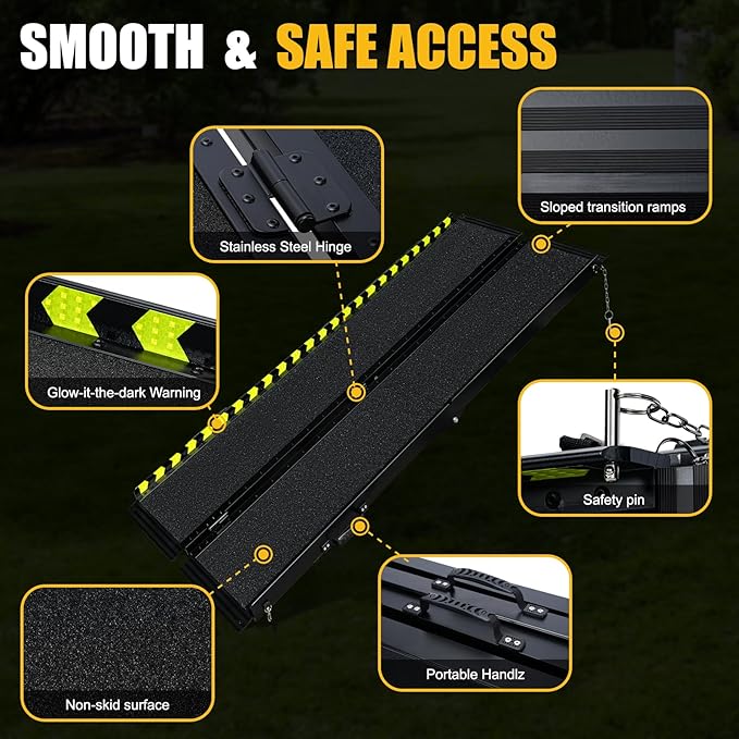 6 FT Portable Wheelchair Ramp - Non-Slip Aluminum Folding Handicap Ramp for Easy Door Threshold Access - Lightweight & Durable for Home Steps, Stairs, Doorways, Matte Black