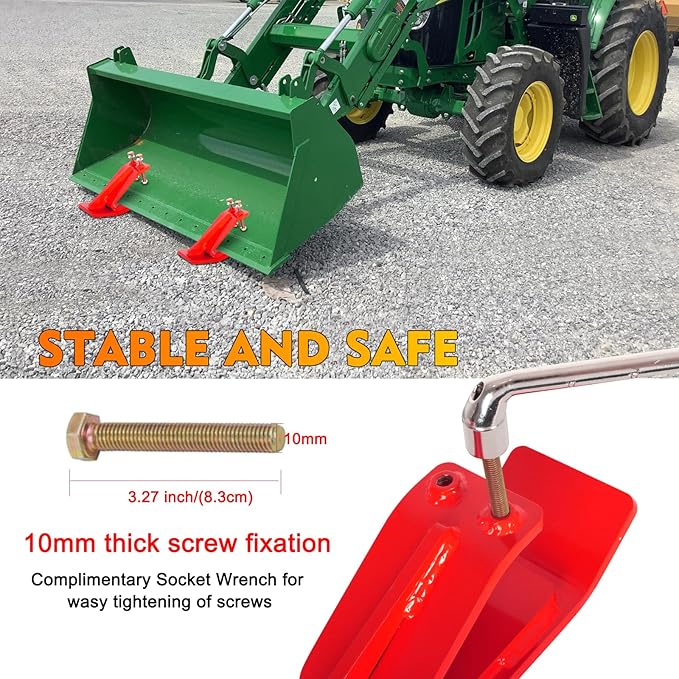 Tractor Bucket Protector, EBESTTECH 2 PCS Bucket Edge Anti-Skid Device Ski Edge Protector Double Hexagon Lock Nuts and Bolts,for Snow Leaves Removal Spreading Gravel,Red