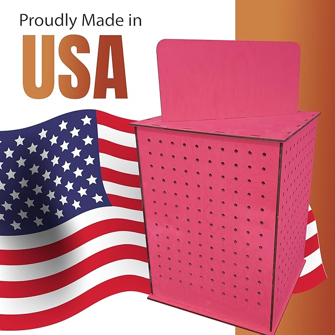 TORCHED DISPLAYS Rotating Display Stand | 22.5 x 16.76-inch | Rotating Organizer Wood Pegboard | Pegboard Display Stand for Craft Shows, Vendor Events, Jewelry, Accessories | Pink