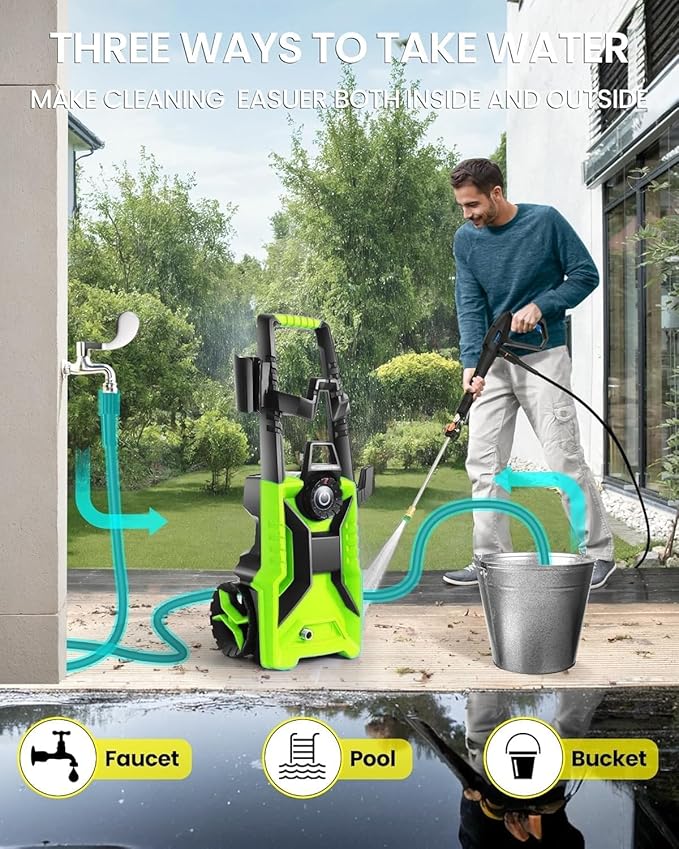 Electric Pressure Washer,5000 PSI 3.9GPM Adjustable Pressure,Power Washer Electric Powered with Foam Cannon,4 Nozzle,33FT Hose and Soap Bottle for Home/Cars/Fences (Green)