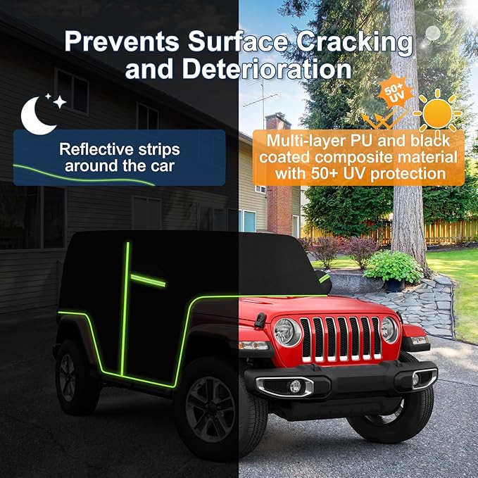 QUNSUNUS Cab Cover for Jeep Wrangler JK JL 4 Door, Waterproof JK JL Cover with Cotton Liner, All Weather JKU JLU Cab Car Cover with Adjustable Straps and Zipper for Wind, Sun, Rain and Dust Protection