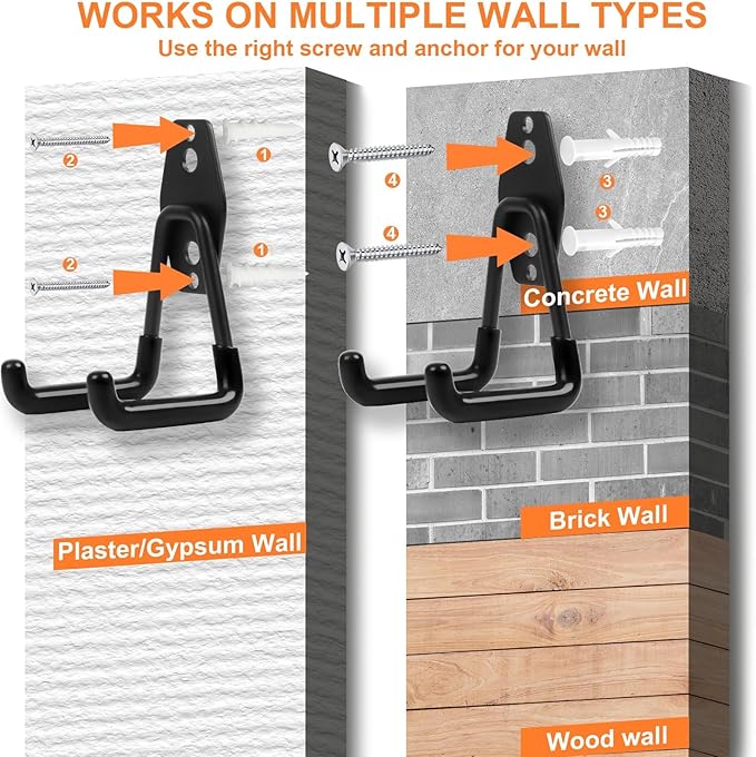 EZ COZY 20 Pack Garage Hooks Heavy Duty – Wall Mount Utility Hooks for Hanging, Garage Organization, Tool Hangers for Garage Wall, Ladder Holders, Assorted Sizes with Mounting Screws (Black)