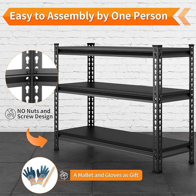 3-Tier Garage Shelving Heavy Duty,40”W x 18”D x 36”H Metal Shelving Unit，1320 lbs Weight Capacity Adjustable Storage Shelves for Retiple Tanks, Aquariums, Pantry, Garage，Black