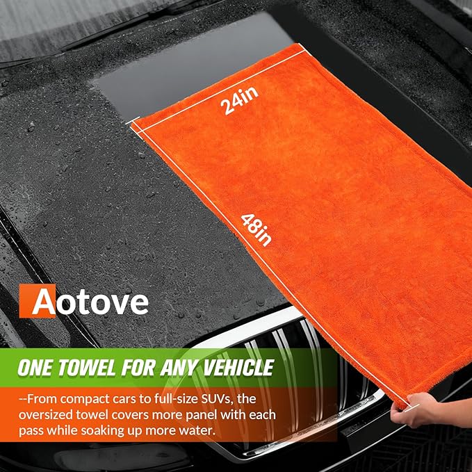 48”x24” Car Drying Towel, XXL Dual Sided Microfiber SUV Cleaning Towel 1300GSM Lint-Free & Scratch-Free Super Absorbent RV Drying Cloth Machine Washable (Black-BrightOrange)