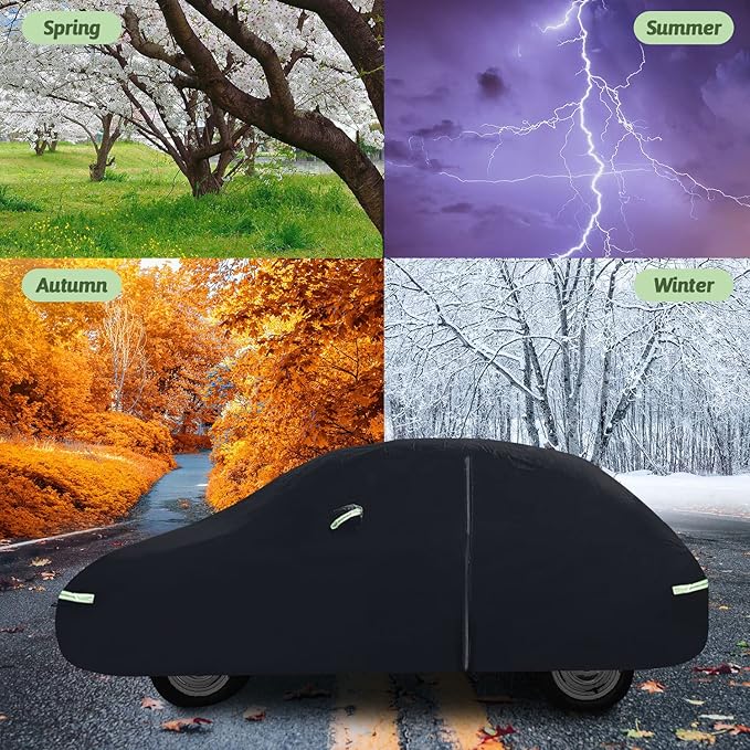 Car Covers for 1960-1980 Beetle Bug Sedan 2-Door, Waterproof All Weather Beetle Full Car Cover 210T Custom-fit Outdoor Windproof Cover with Door Zipper Up to 167”L(Black)