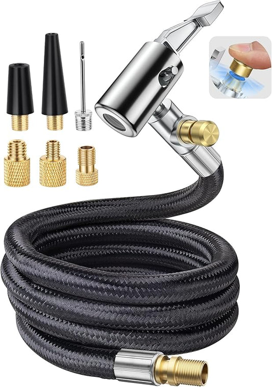 LUMITECO 33'' Air Release Extension Hose, 7-Pack Tire Inflator Replacement Hose w/Presta Valve Adaptor&Ball Pump Needle Kit, Tire Valve Air Chuck Lock for Bike Pump Portable Air Compressor Attachments