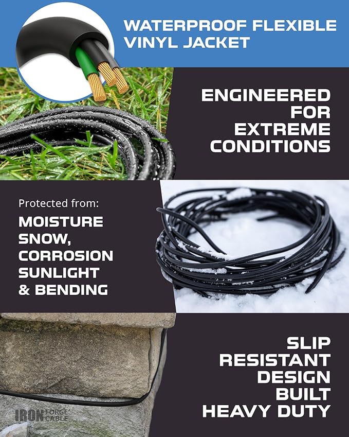 Iron Forge Cable 2 Pack 50 Ft Black Extension Cord, 16/3, 50 Foot Extension Cord, 3 Prong, Weatherproof - Great for Outside Use