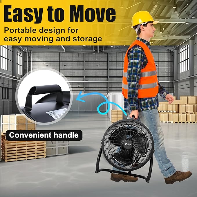 Xcity 14 Inch Metal Drum Fan, Max 2300 CFM High Velocity Industrial Floor Fan With 3 Speed & 360° Tilt For Garage, Workshop, Commercial, Patio