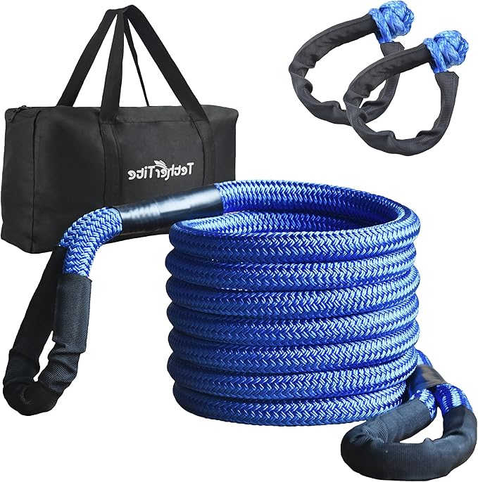 Kinetic Recovery Tow Rope (36000lbs) with 2 UHMWPE Soft Shackles (40000lbs), Heavy-Duty Offroad Snatch Strap, Vehicle Recovery kit for Jeep car Truck ATV UTV SUV (Royal Blue, 1'x30')